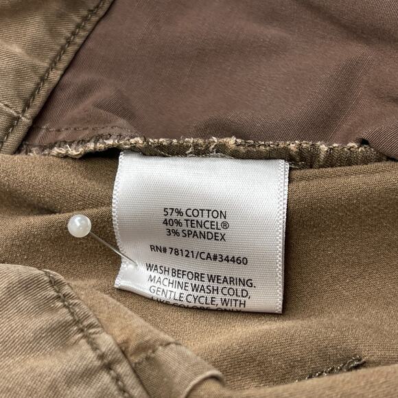 EILEEN FISHER Pants 10 Stretch Cotton Twill Tapered Ankle Front Zip Brown - Picture 9 of 14